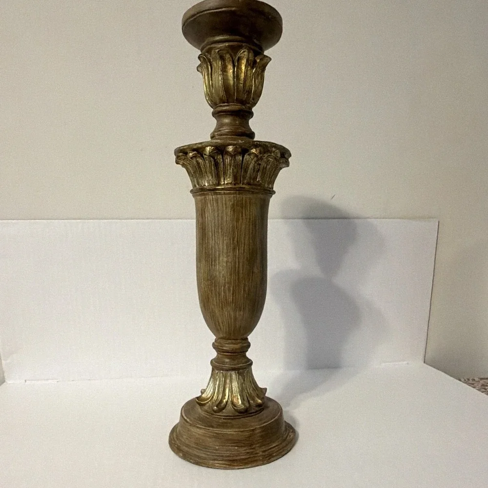 Gold & Brown Painted Resin Candle Holder, Vintage style Decor 16 1/2 in tall